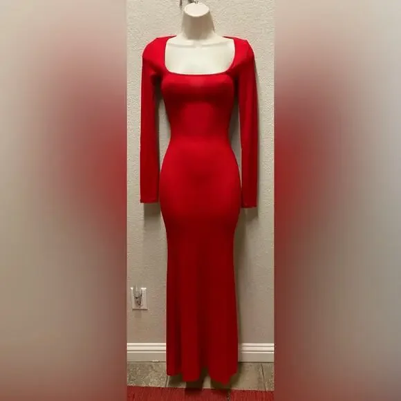 Inlyric Red Long Sleeve Ribbed Dress Loungewear Sz XS - Picture 1 of 8